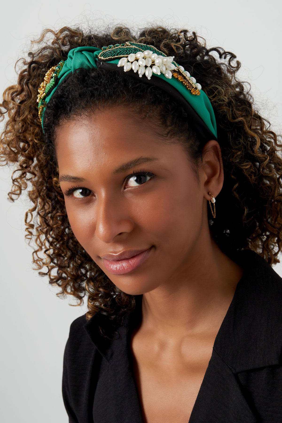 Haarband knoop en kralen - groen Polyester Afbeelding2
